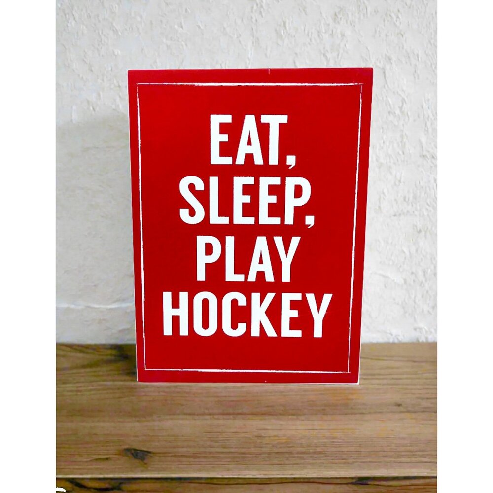 Abbott Collection "Eat, Sleep, Play Hockey" Wooden Sign Block Decor NWT